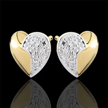 Pendientes Corazones Ondas - oro blanco y oro amarillo 9 quilates