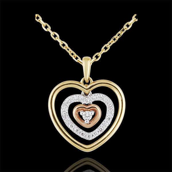 Collar Corazón Orma - 3 oros - oro amarillo, oro blanco, oro rosa 9 quilates y diamante 0.1 quilates