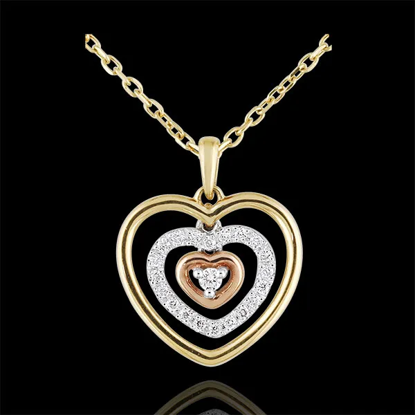 Collar Corazón Orma - 3 oros - oro amarillo, oro blanco, oro rosa 9 quilates y diamante 0.1 quilates