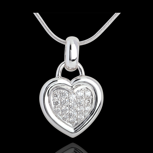 Colgante corazón empedrado oro blanco - 7 diamantes