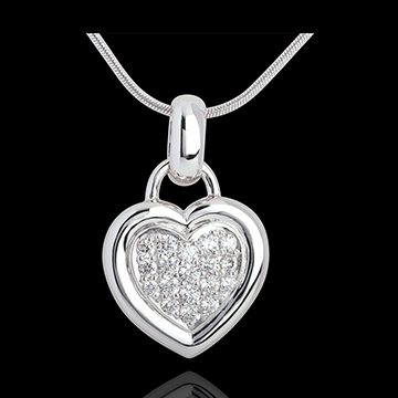 Colgante corazón empedrado oro blanco - 7 diamantes