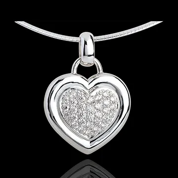 Colgante corazón empedrado oro blanco - 0.75 quilates - 31 diamantes