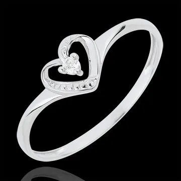 Anillo Solitario Corazón de Amor - oro blanco 18 quilates