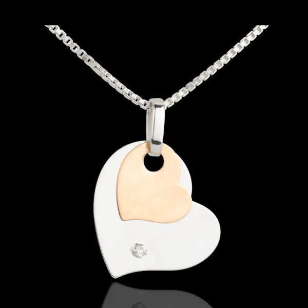 Colgante Corazones Modernos - oro blanco y oro rosa 9 quilates