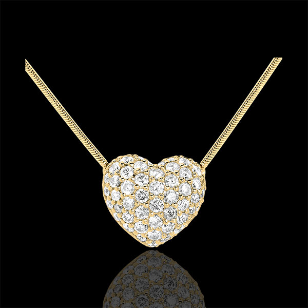 Collar corazón empedrado oro amarillo - 0.85 quilates - 50 diamantes