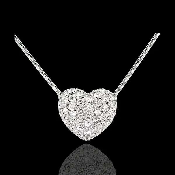 Collar corazón empedrado oro blanco - 0.85 quilates - 50 diamantes