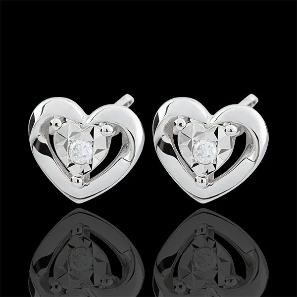 Pendientes Pico Corazones - oro blanco 9 quilates