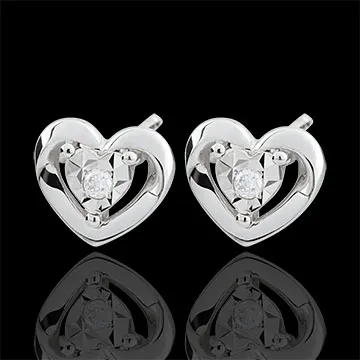 Pendientes Pico Corazones - oro blanco 9 quilates