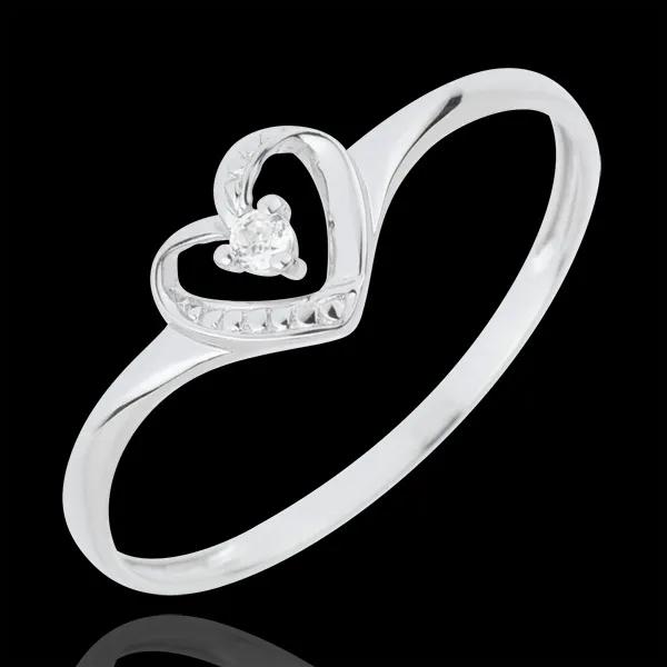 Anillo Solitario Corazón de Amor - oro blanco 18 quilates