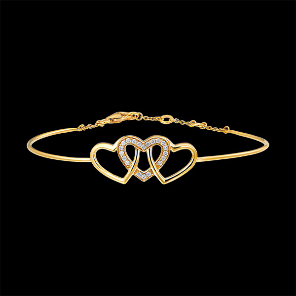 Precious Secret Bangle Bracelet - Interlaced Hearts - yellow gold 9 carats and diamonds