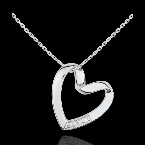 Collana Cuore Nastro - Oro bianco - 9 carati - 4 Diamanti