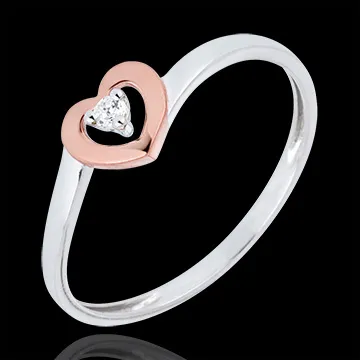 Anello Piccoli Cuori - Oro rosa e Oro bianco - 9 carati - Diamante