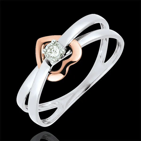 Anello Cuore volteggio - Oro rosa e Oro bianco - 9 carati - Diamante