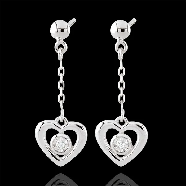 Orecchini Cuori Pendenti - Oro bianco - 18 carati - 2 Diamanti
