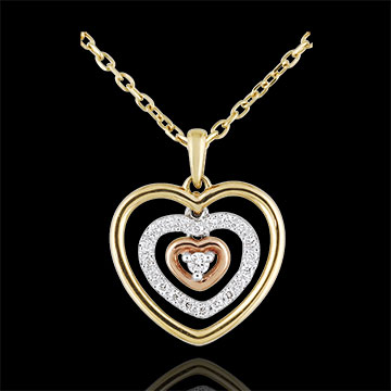 Collana Cuore Concentrico - 3 Ori - 9 carati - 21 Diamanti 