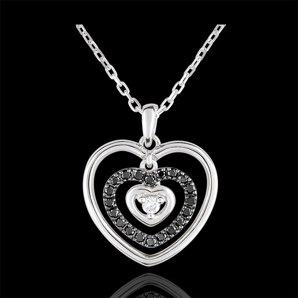 Collana Cuore Impronta - Oro bianco - 18 carati - 21 Diamanti neri - Diamante bianco