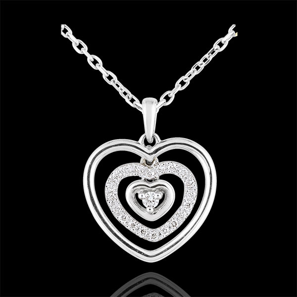 Collana Cuore Impronta - Oro bianco - 9 carati - 21 Diamanti 