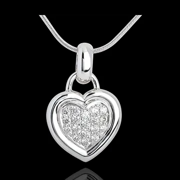 Ciondolo Cuore pavé - Oro bianco - 18 carati - 7 Diamanti - 0.41 carati
