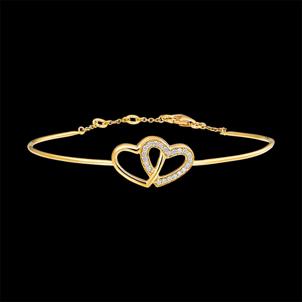 Braccialetto Rigido Prezioso Segreto - Cuori Innamorati - oro giallo 9 carati e diamanti
