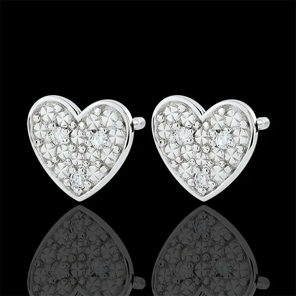 Orecchini Cuore Dita - Oro bianco - 9 carati - 6 Diamanti