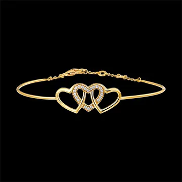 Braccialetto Rigido Prezioso Segreto - Cuori Intrecciati - oro giallo 18 carati e diamanti