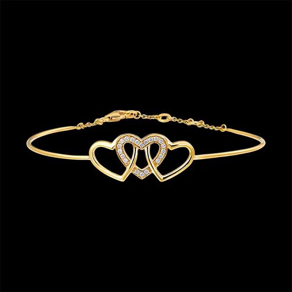 Braccialetto Rigido Prezioso Segreto - Cuori Intrecciati - oro giallo 9 carati e diamanti