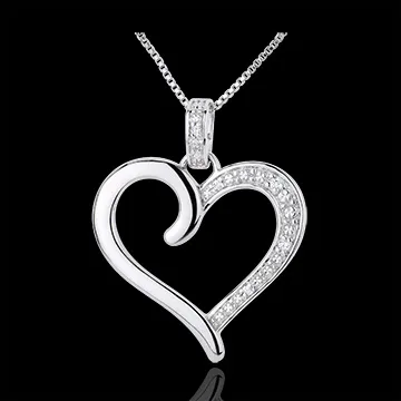 Ciondolo Cuore Amazzone - Oro bianco - 9 carati - 5 Diamanti