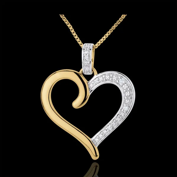Ciondolo Cuore Amazzone - Oro bianco e Oro giallo - 9 carati - 5 Diamanti 