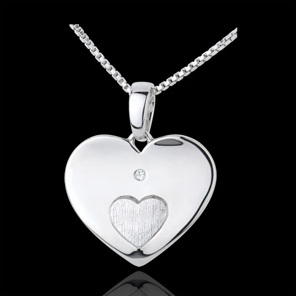Ciondolo Cuori uniti - Oro bianco - 18 carati - Diamante