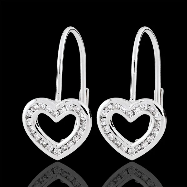 Orecchini a cuore Tea - Oro bianco - 9 carati - 40 Diamanti - 0.16 carati
