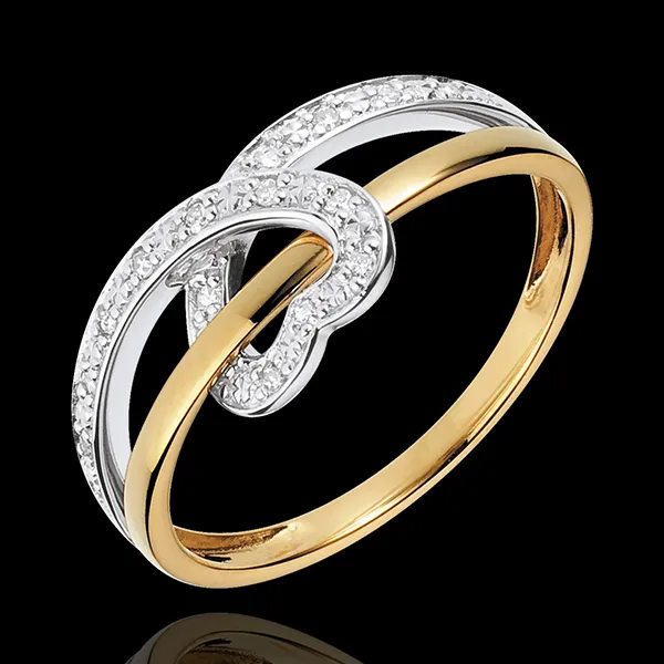 Anello Nastro Cuore - Oro bianco e Oro giallo - 18 carati 16 Diamanti