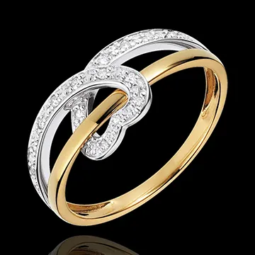 Anello Nastro Cuore - Oro bianco e Oro giallo - 18 carati 16 Diamanti