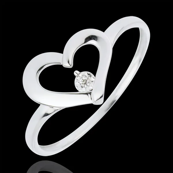 Anello Cuore Prezioso - Oro bianco - 18 carati - 1 Diamante