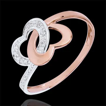 Anello Cuori legati Oro rosa e Oro bianco - 9 carati - 9 Diamanti
