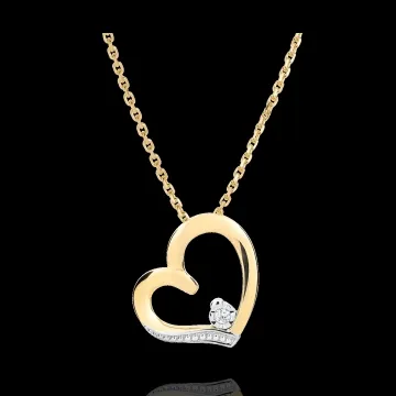 Collana Cuore Amore - Oro bianco e Oro giallo - 18 carati - 1 Diamante