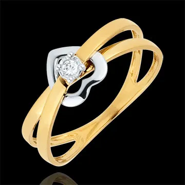 Anello Cuore volteggio - Oro bianco e Oro giallo - 9 carati - Diamante