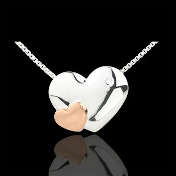 Collana Cuori Dolcezza - Oro bianco e Oro rosa - 9 carati - Diamante