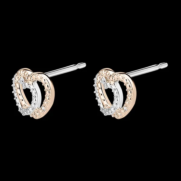 Orecchini a lobo Prezioso Segreto - Cuori Complici - oro bianco e oro rosa 9 carati e diamanti