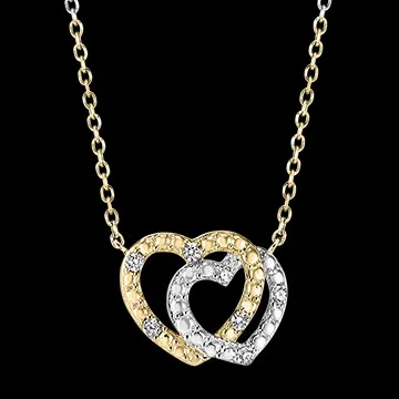 Collana Prezioso Segreto - Cuori Complici - oro bianco e oro giallo 9 carati e diamanti