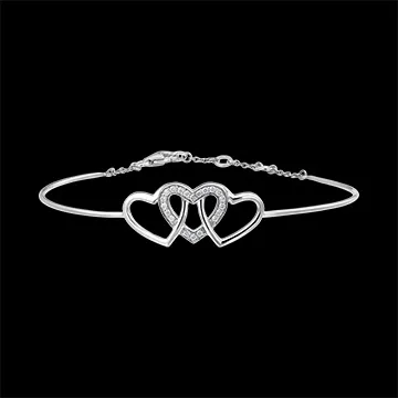 Braccialetto Rigido Prezioso Segreto - Cuori Intrecciati - oro bianco 9 carati e diamanti