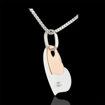 Ciondolo Cuori Moderni - Oro rosa e Oro bianco - 18 carati - Diamante