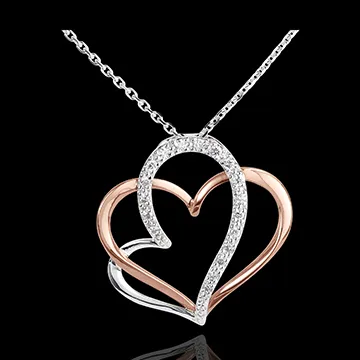 Collana Amore mio - Oro bianco e Oro rosa - 18 carati - 18 Diamanti - 0.12 carati