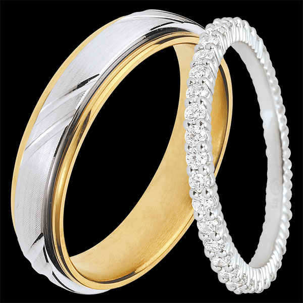 Prince & Radieuse trouwring duo – Witgoud & diamanten – 18 karaat