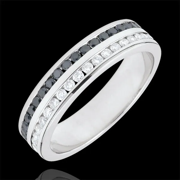 Alianza oro blanco diamantes y diamantes negros semi pavimentada - engaste de carril 2 filas - 0.38 quilates - 42 diamantes