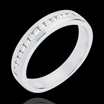 Alianza oro blanco semi empedrado - engaste raíl - 0.21 quilates - 14 diamantes