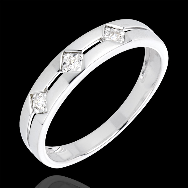 Anillo Triología Rombos - oro blanco 18 quilates y diamantes
