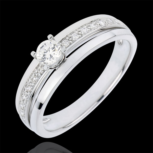 Anillo de compromiso Destino - Mi Reina - pequeño modelo - oro blanco 18 quilates - diamante 0.20 quilates