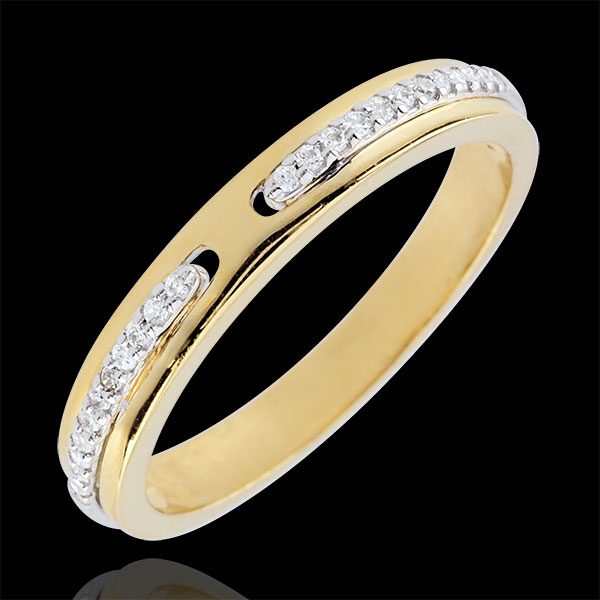 Alianza Promesa - dos oros y diamantes - pequeño modelo - oro blanco 9 quilates