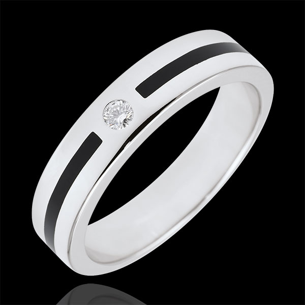 Alianza Claroscuro - Trazo y diamante - pequeño modelo - laca negra - oro blanco 18 quilates