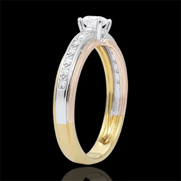 Anillo de Pedida Solitario Destino - Mi Reina - pequeño modelo - 3 oros - oro blanco, oro amarillo, oro rosa 18 quilates